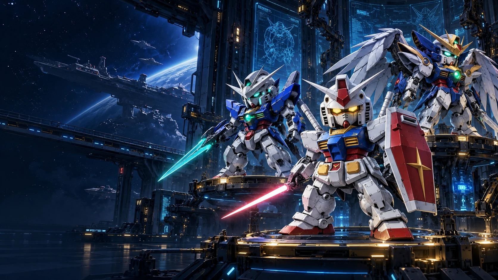 RX-78-2, Gundam Exia และ Wing Gundam ในคลังหุ่น